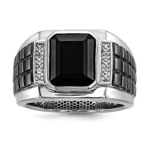 Men's Square Diamond & Onyx Ring in Sterling Silver (0.01 ct. tw.) - Sophia Jewelers