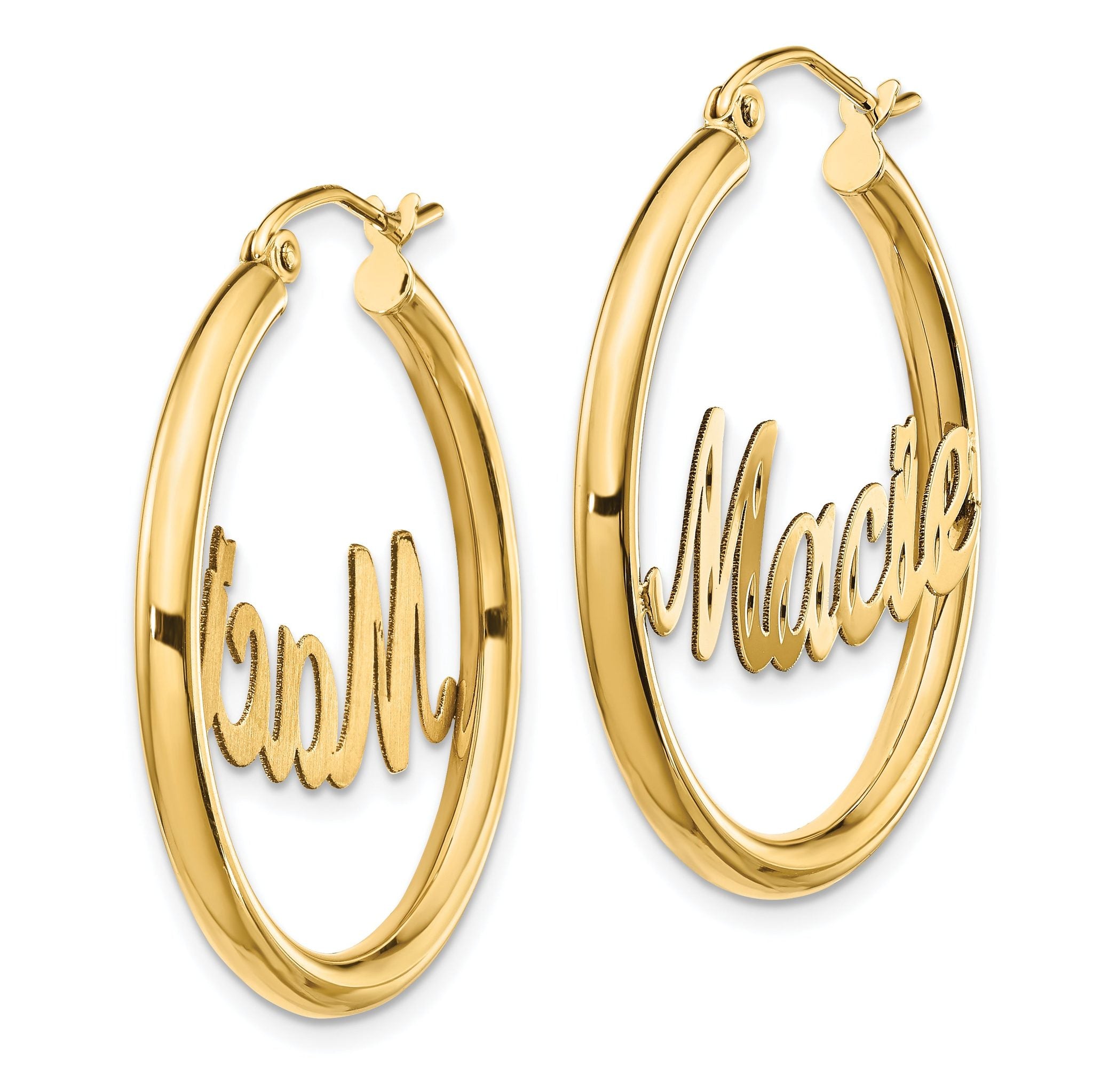 14K Polished and Diamond Cut Name Plate Hoop Earrings Secondary image