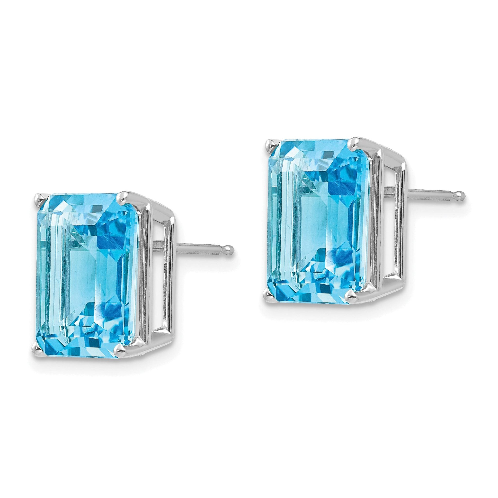 14k White Gold 12x10mm Emerald Cut Blue Topaz Earrings Secondary image