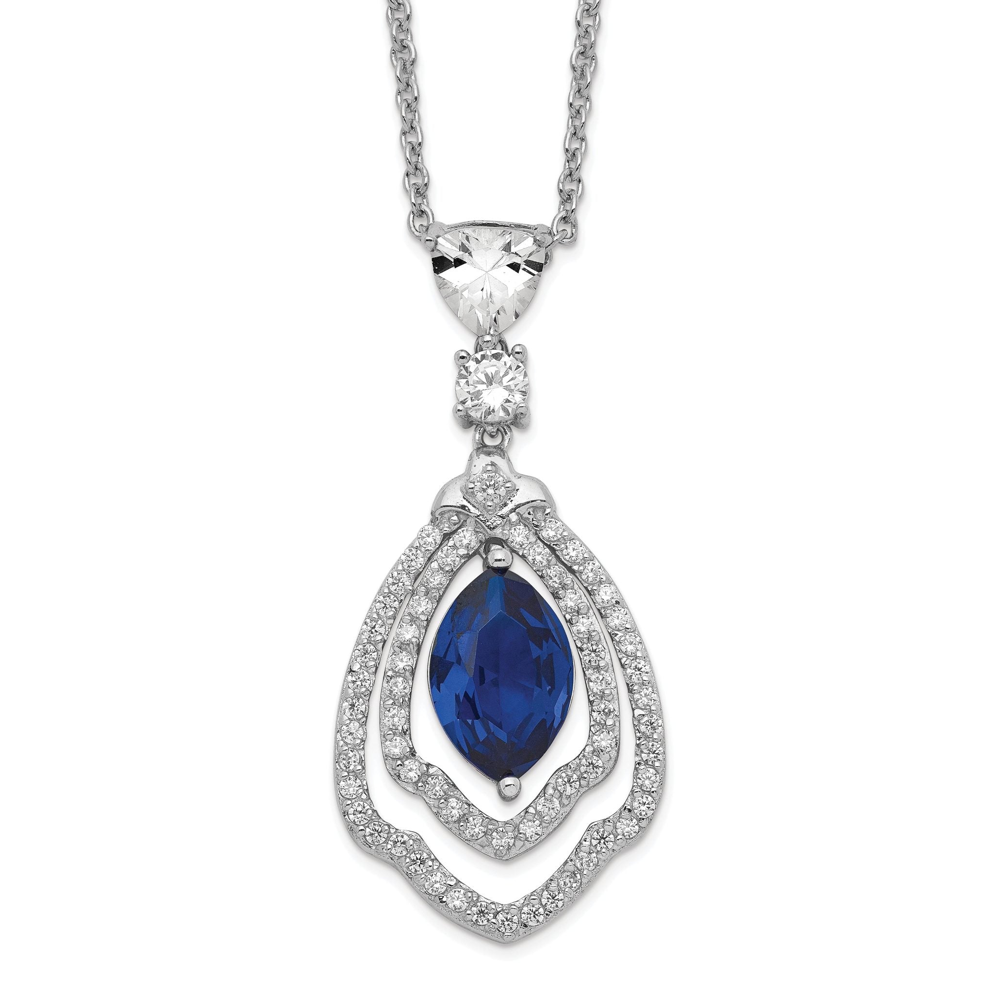 Cheryl M Sterling Silver Rhodium-plated Fancy Brilliant-cut Lab Created Dark Blue Spinel and Brilliant-cut White CZ 18 Inch Necklace Main image