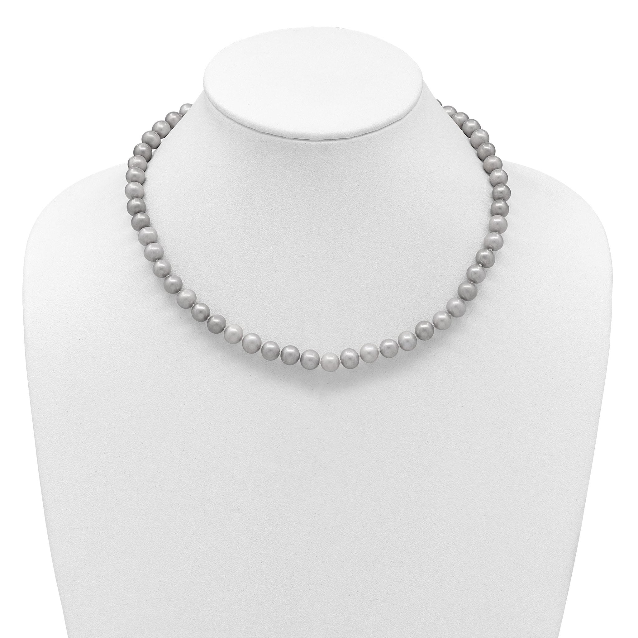 14K 7-8mm Grey Near Round Freshwater Cultured Pearl 16 inch Necklace Secondary image