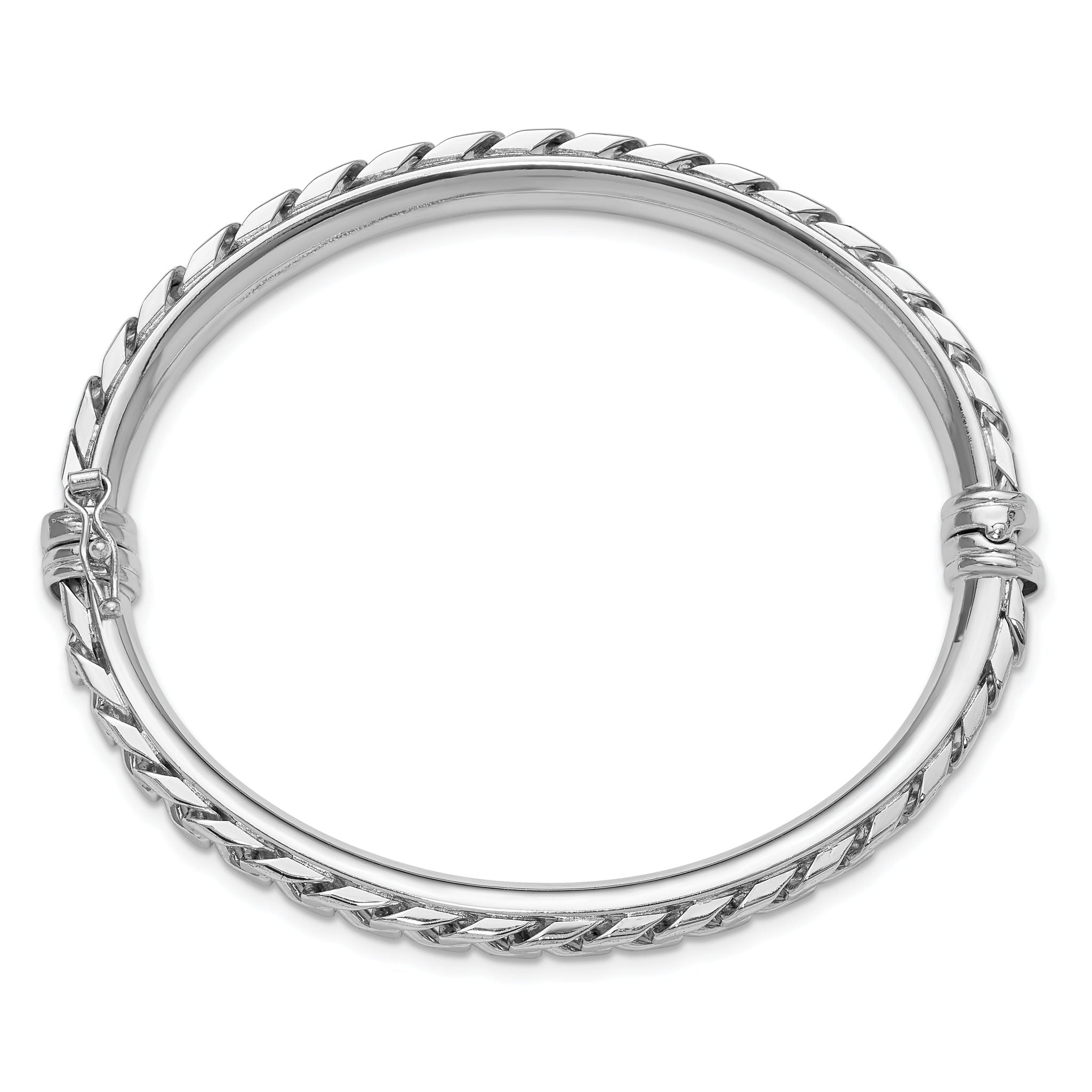Sterling Silver Polished Rhodium-plated Textured Link Hinged Bangle Bracele Secondary image