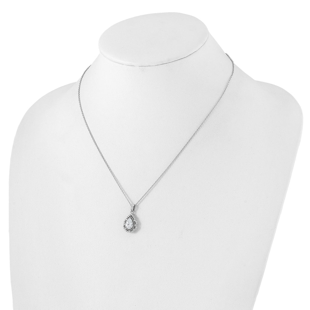Cheryl M Sterling Silver Rhodium-plated Brilliant-cut CZ Teardrop 18 Inch Necklace with 2 Inch Extender