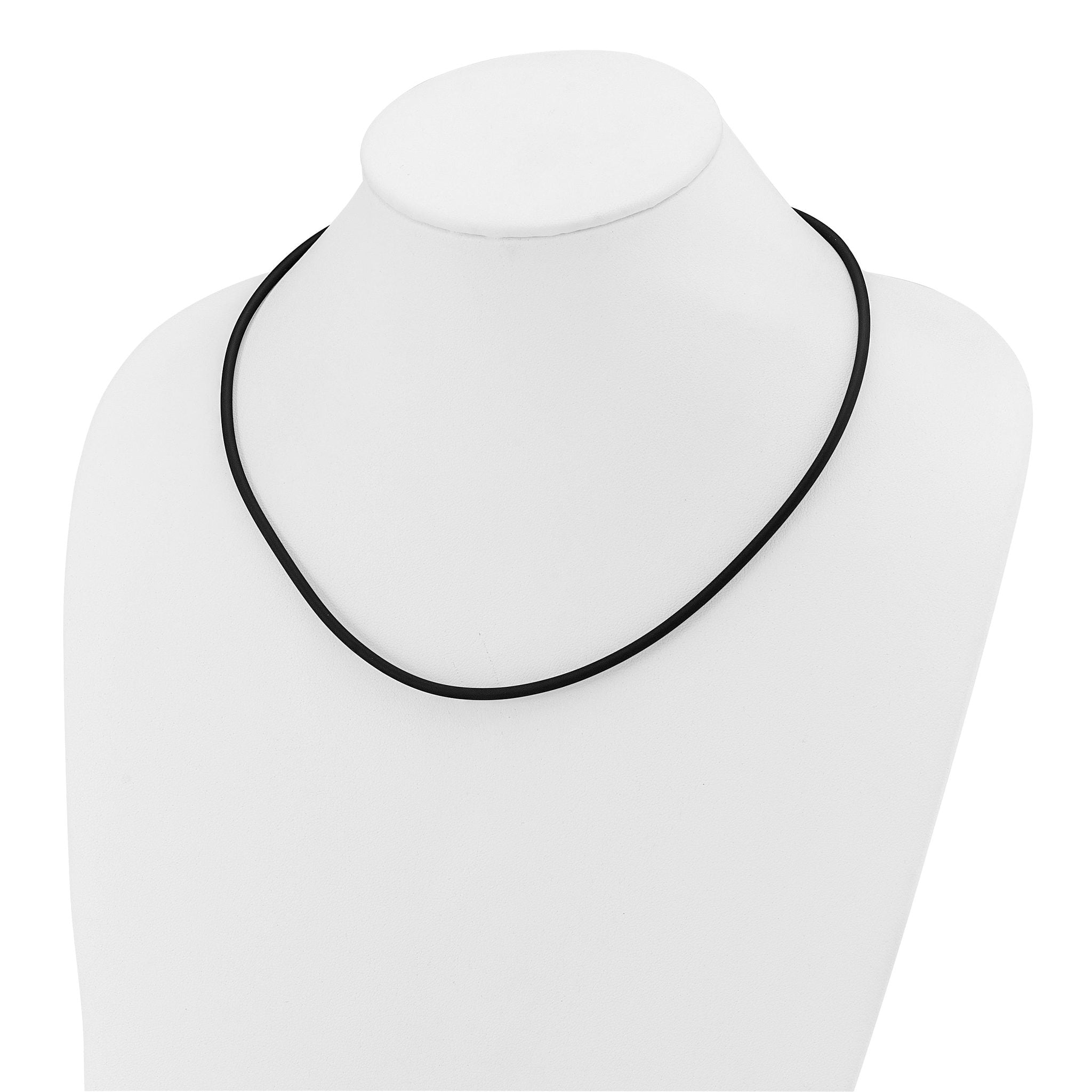 14k Yellow Clasp 3mm 16 inch Black Rubber Cord Necklace