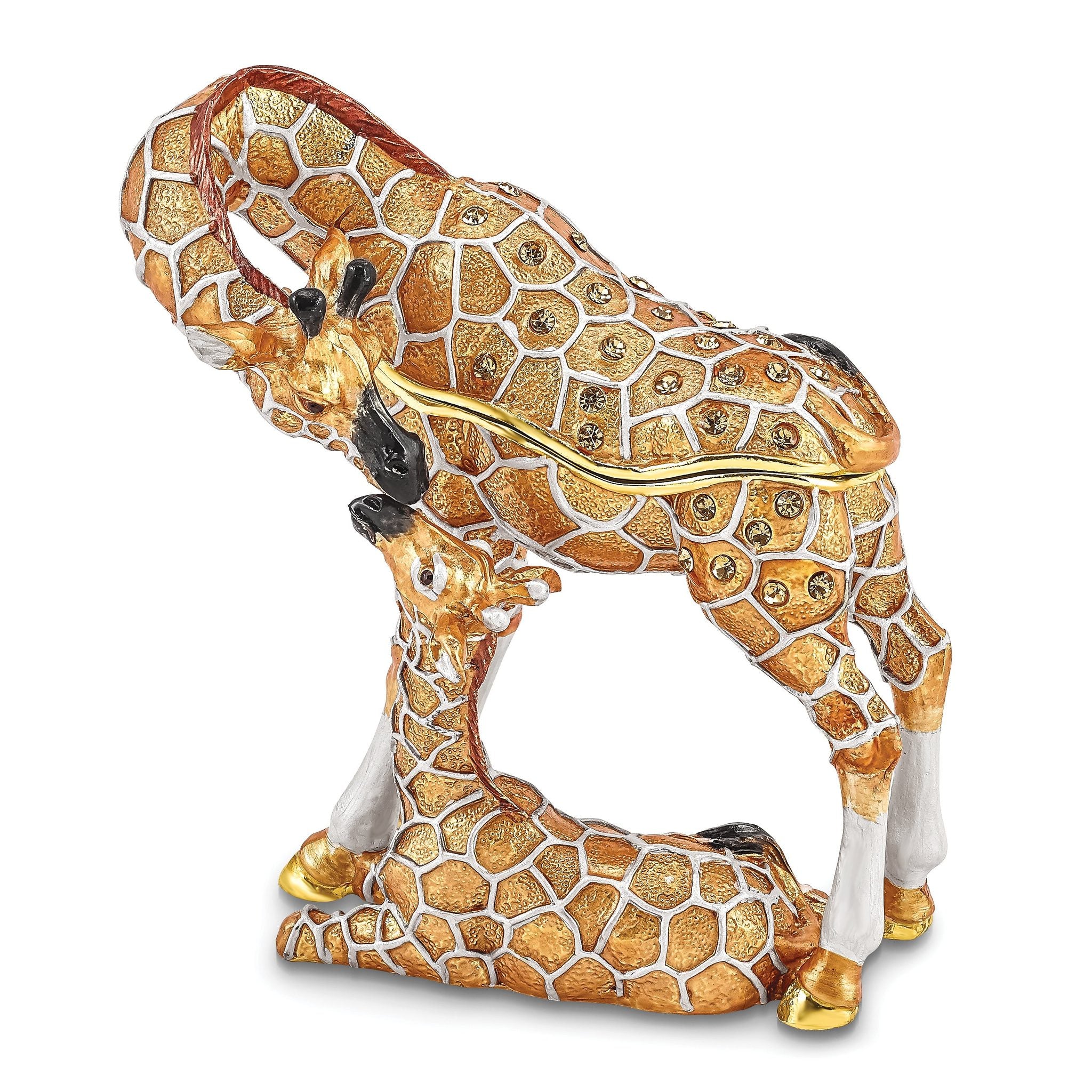 Luxury Giftware Pewter Bejeweled Crystals Gold-tone Enameled JASMIN & JASPER Mother & Baby Giraffes Trinket Box with Matching 18 Inch Necklace Main image