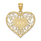 14K Gold Polished Filigree Heart Pendant with Textured Back