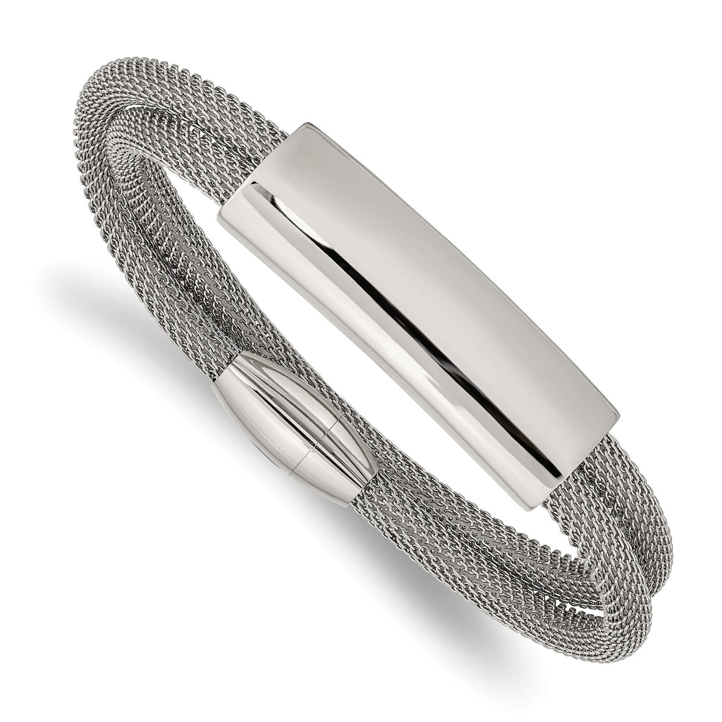 Stainless Steel Polished Mesh 2-Strand Adjustable ID Bracelet for Women