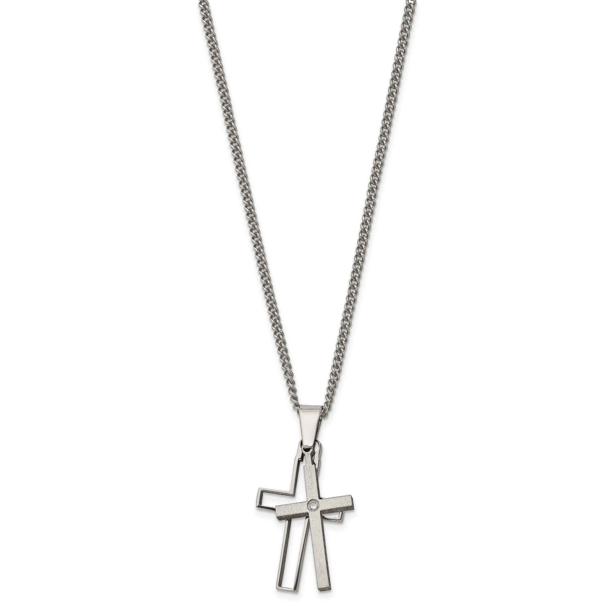 Sophia Jewelers Titanium Diamond Cross Necklace with Polished & Brushed Finish Secondary image