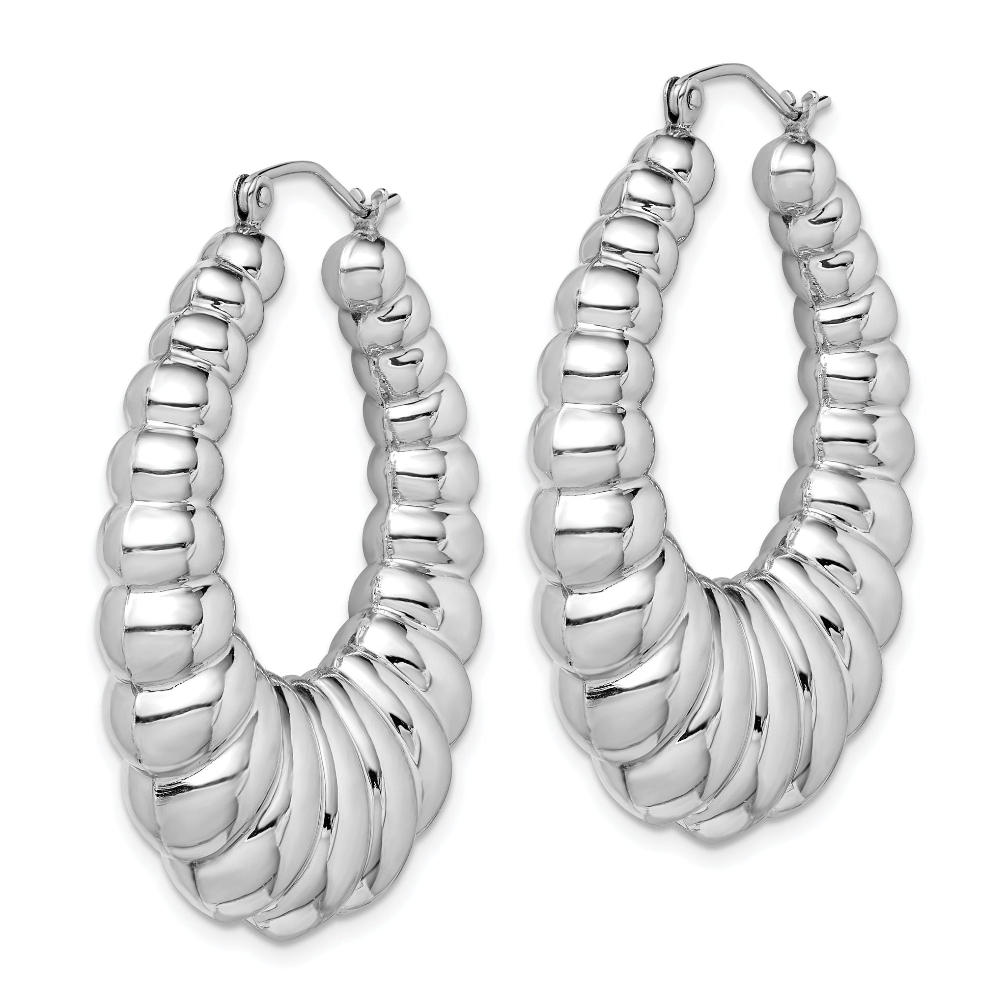 Sterling Silver Rhodium-plated Polished Shrimp Oval Hoop Earrings Secondary image