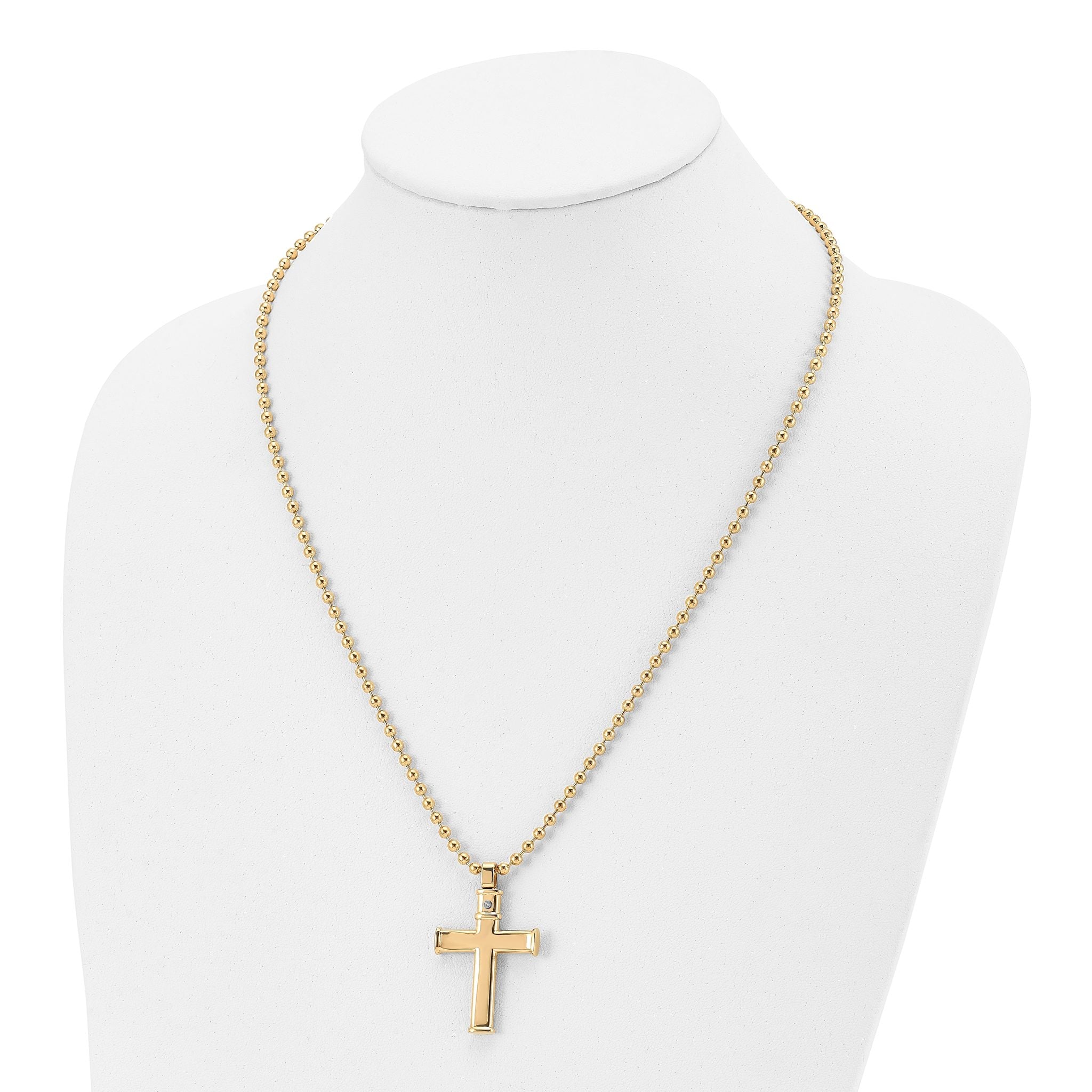 Chisel Stainless Steel Polished Yellow IP-plated Cross Pendant on a 22 inch Ball Chain Necklace Secondary image
