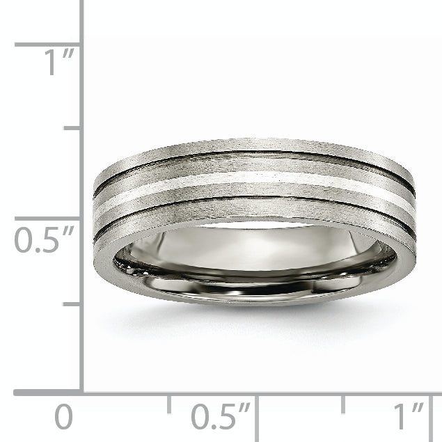 Grooved Inlay Wedding Band in Titanium & Sterling Silver, 6mm