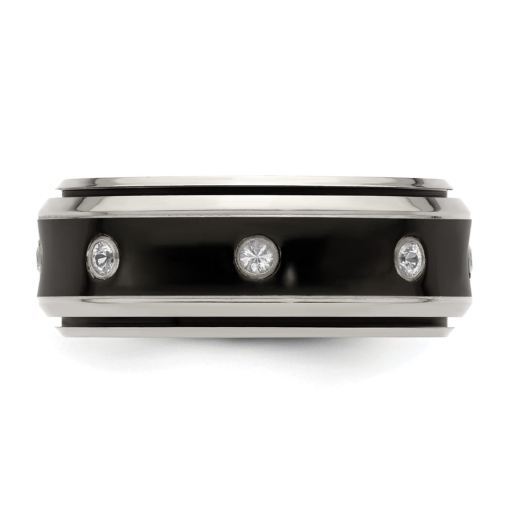 Edward Mirell Titanium Wedding Band with White Sapphire Bezel