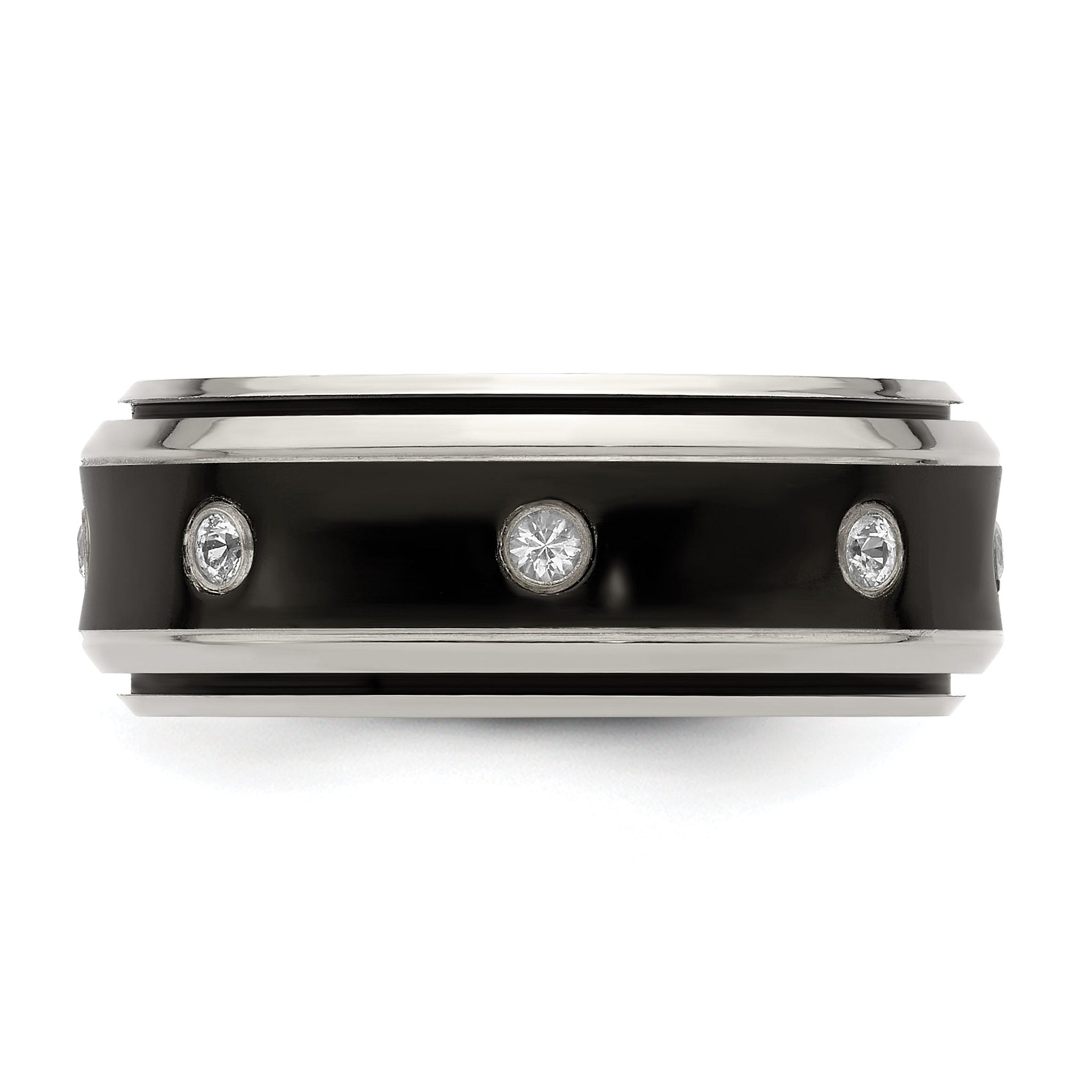 Edward Mirell Titanium Wedding Band with White Sapphire Bezel