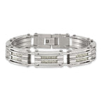 Stainless Steel Polished with Grey Carbon Fiber Inlay Link Bracelet for Men