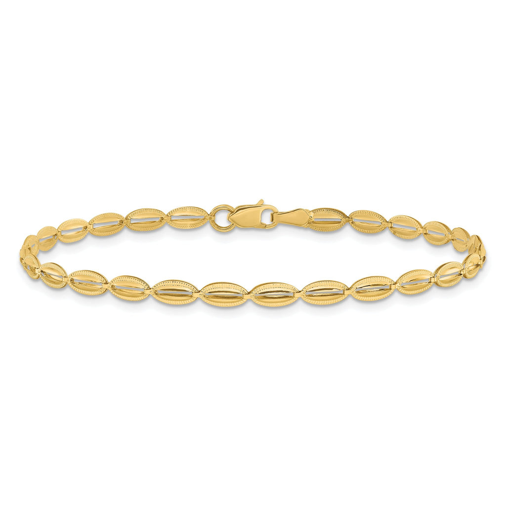10K Polished and Textured Fancy Oval Link Bracelet