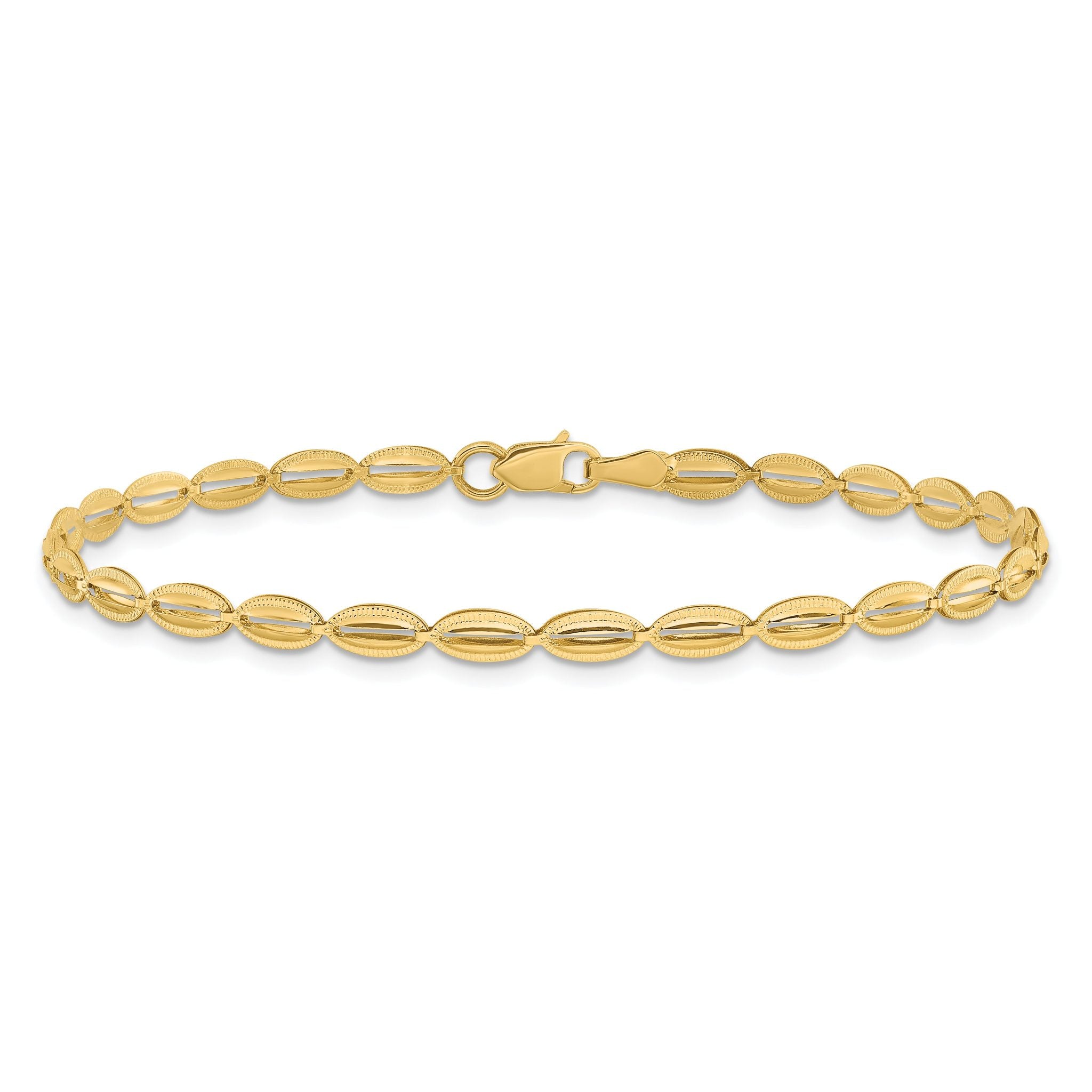 10K Polished and Textured Fancy Oval Link Bracelet