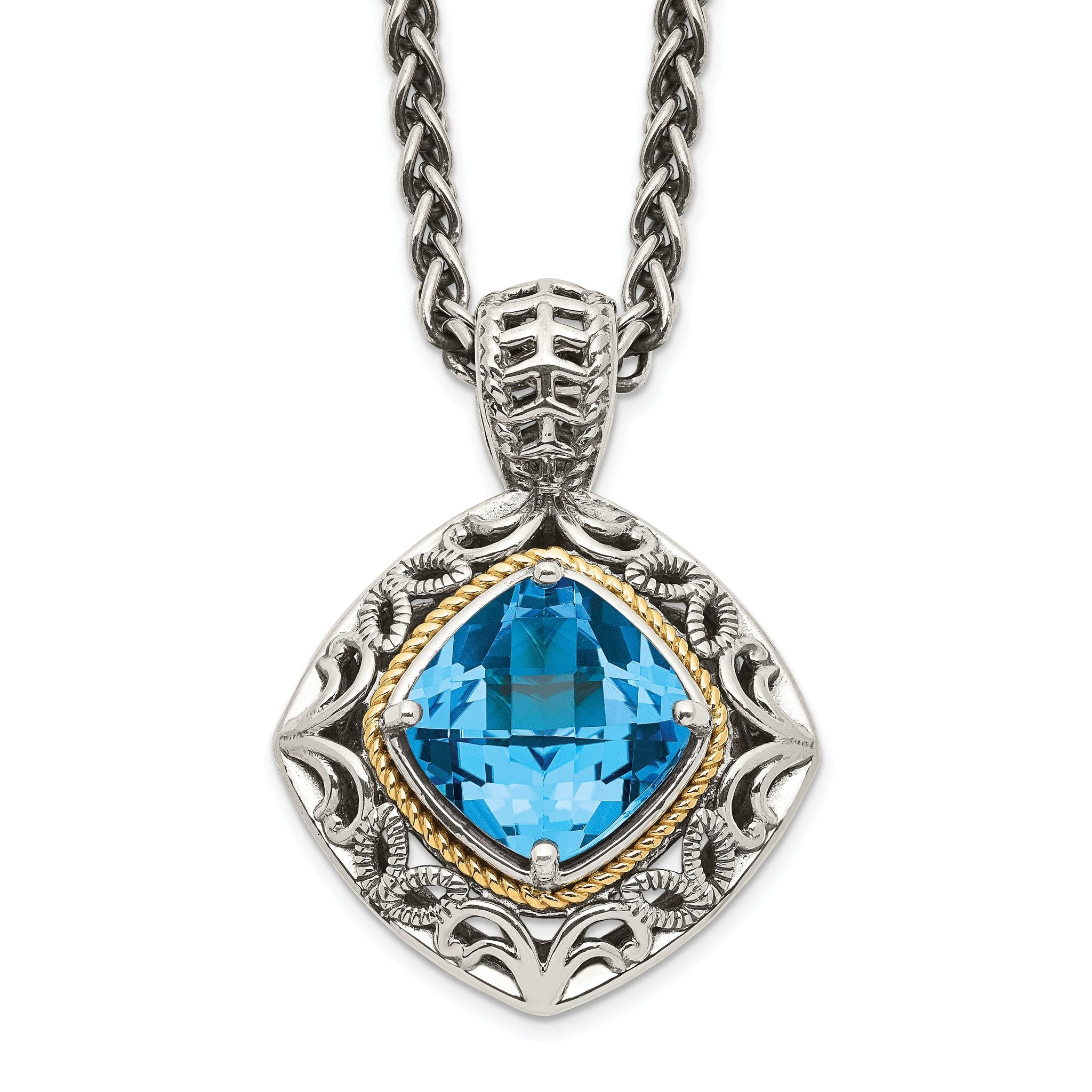 Shey Couture Sterling Silver with 14K Accent 18 Inch Antiqued Cushion Blue Topaz Necklace Main image