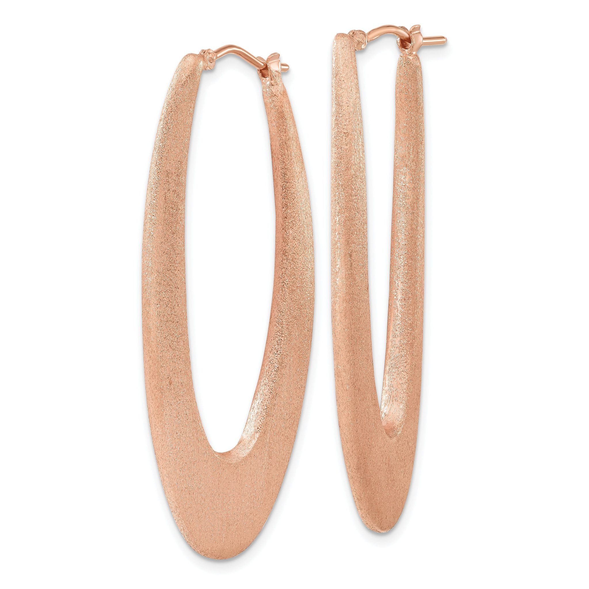 Sterling Silver Rose Gold-Tone Brushed Oval Elongated Hoop Earrings for Women Secondary image
