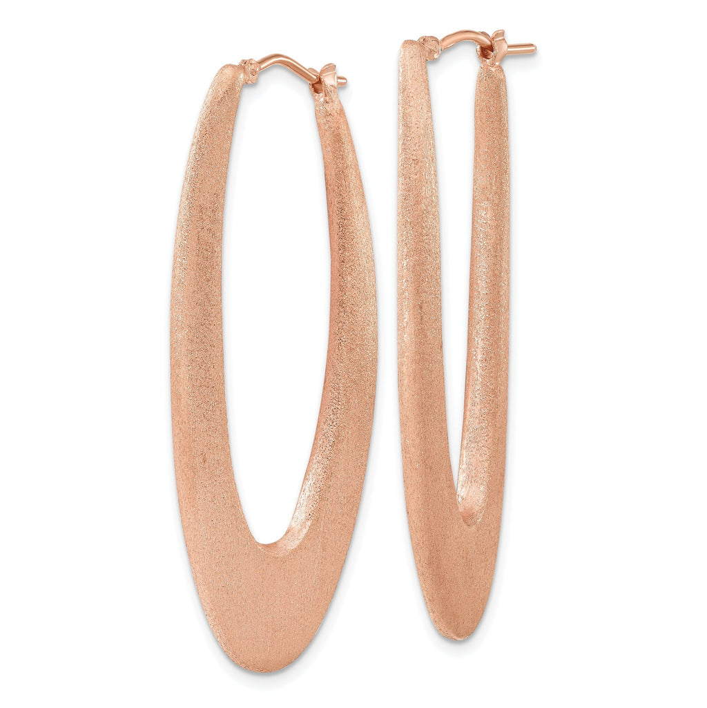 Sterling Silver Rose Gold-Tone Brushed Oval Elongated Hoop Earrings for Women