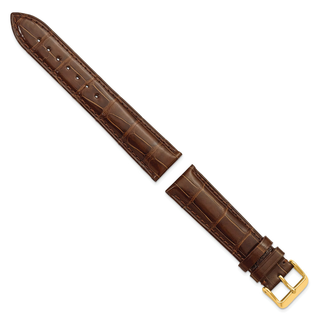 18mm Havana Genuine Alligator Chrono Leather with Gold-tone Buckle 7.5 inch Watch Band