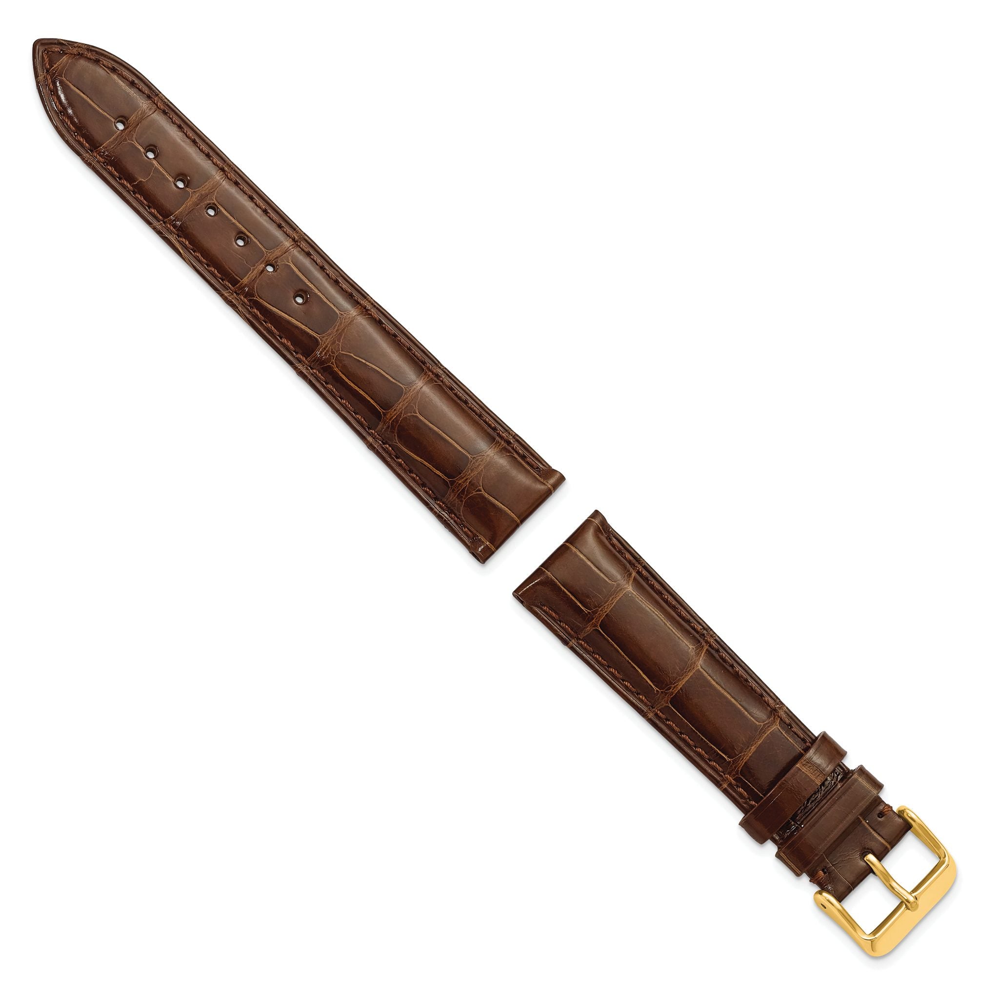 18mm Havana Genuine Alligator Chrono Leather with Gold-tone Buckle 7.5 inch Watch Band