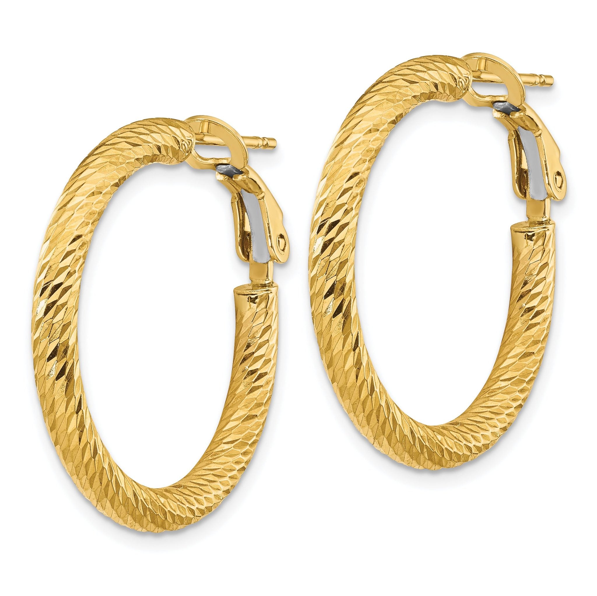 14K Gold Diamond-Cut Hoop Earrings with Omega Back  Polished & Elegant Secondary image