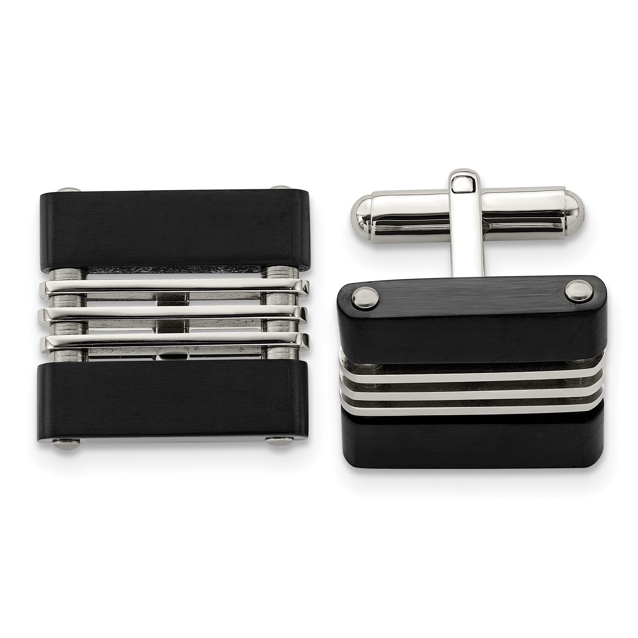 Brushed & Polished Cufflinks in Black IP-Plated Stainless Steel Main image