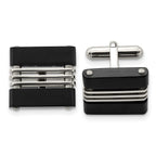 Brushed & Polished Cufflinks in Black IP-Plated Stainless Steel