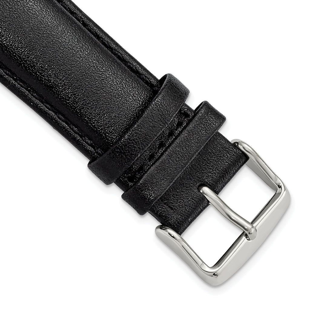 Smooth Leather Watch Band in Black with Silver-Tone Buckle, 24mm