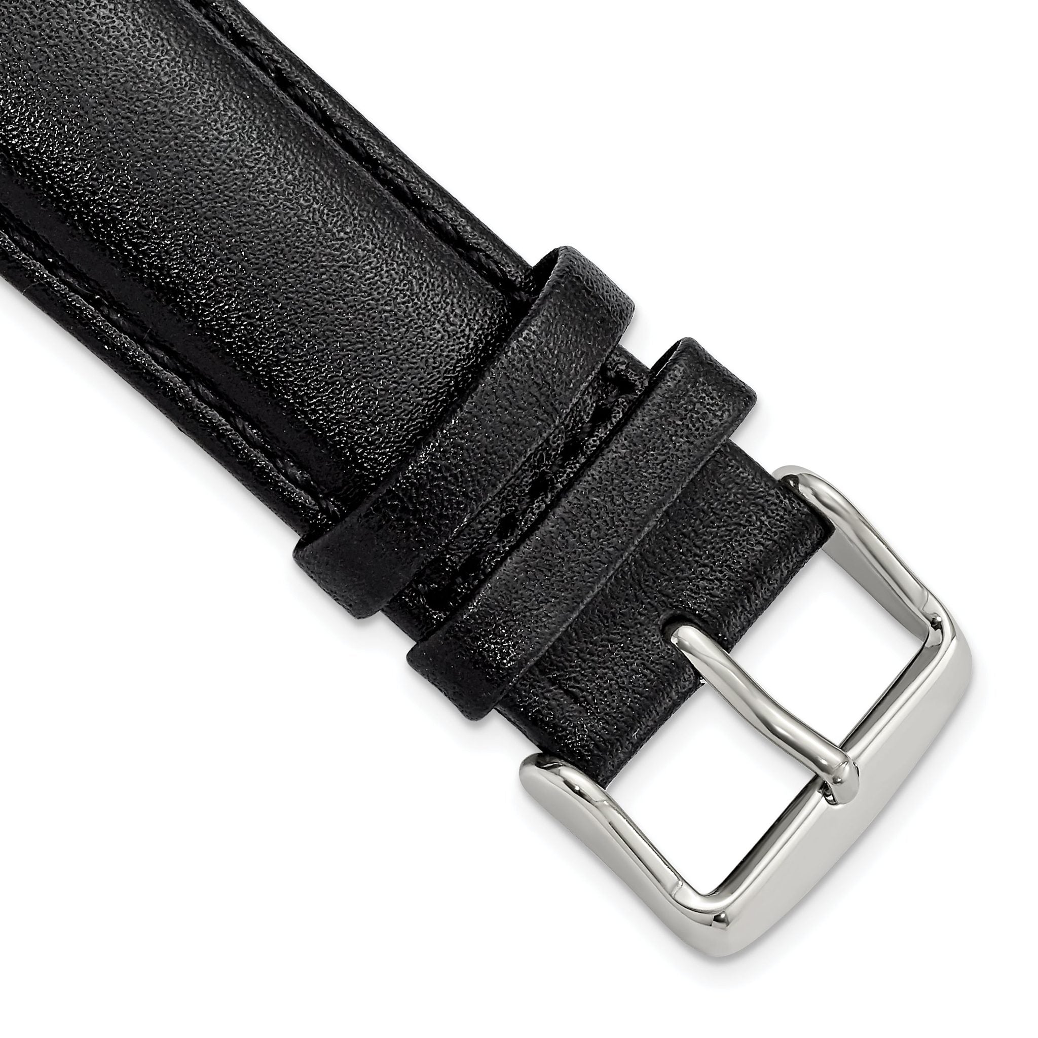 Smooth Leather Watch Band in Black with Silver-Tone Buckle, 24mm