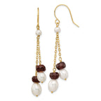 14K White Freshwater Cultured Pearl Garnet Double Chain Dangle Earrings
