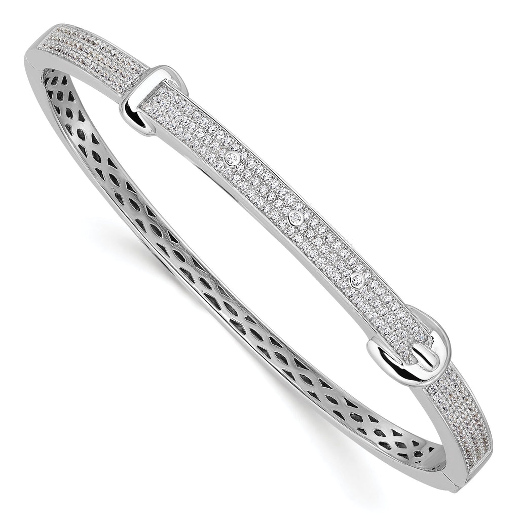 Sterling Silver CZ Buckle Bangle with Rhodium Plating Elegance
