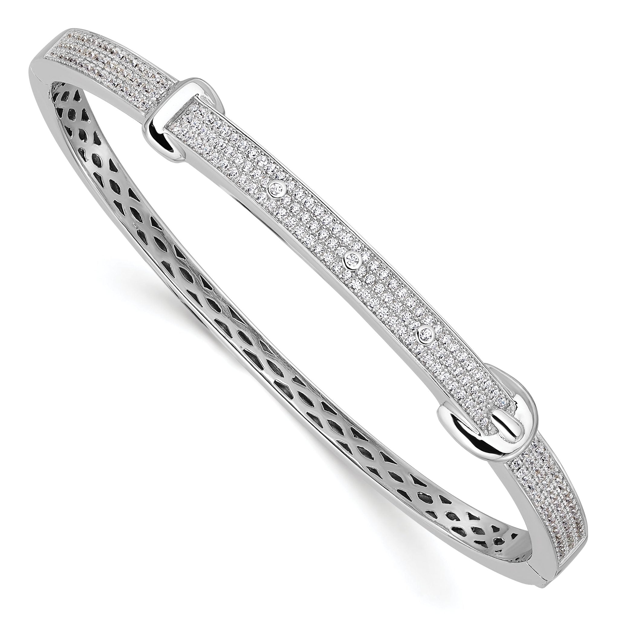 Sterling Silver CZ Buckle Bangle with Rhodium Plating Elegance