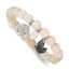 Stainless Steel Antiqued and Polished Butterfly and Tree of Life 8mm White Jade Beaded Stretch Bracelet for Women
