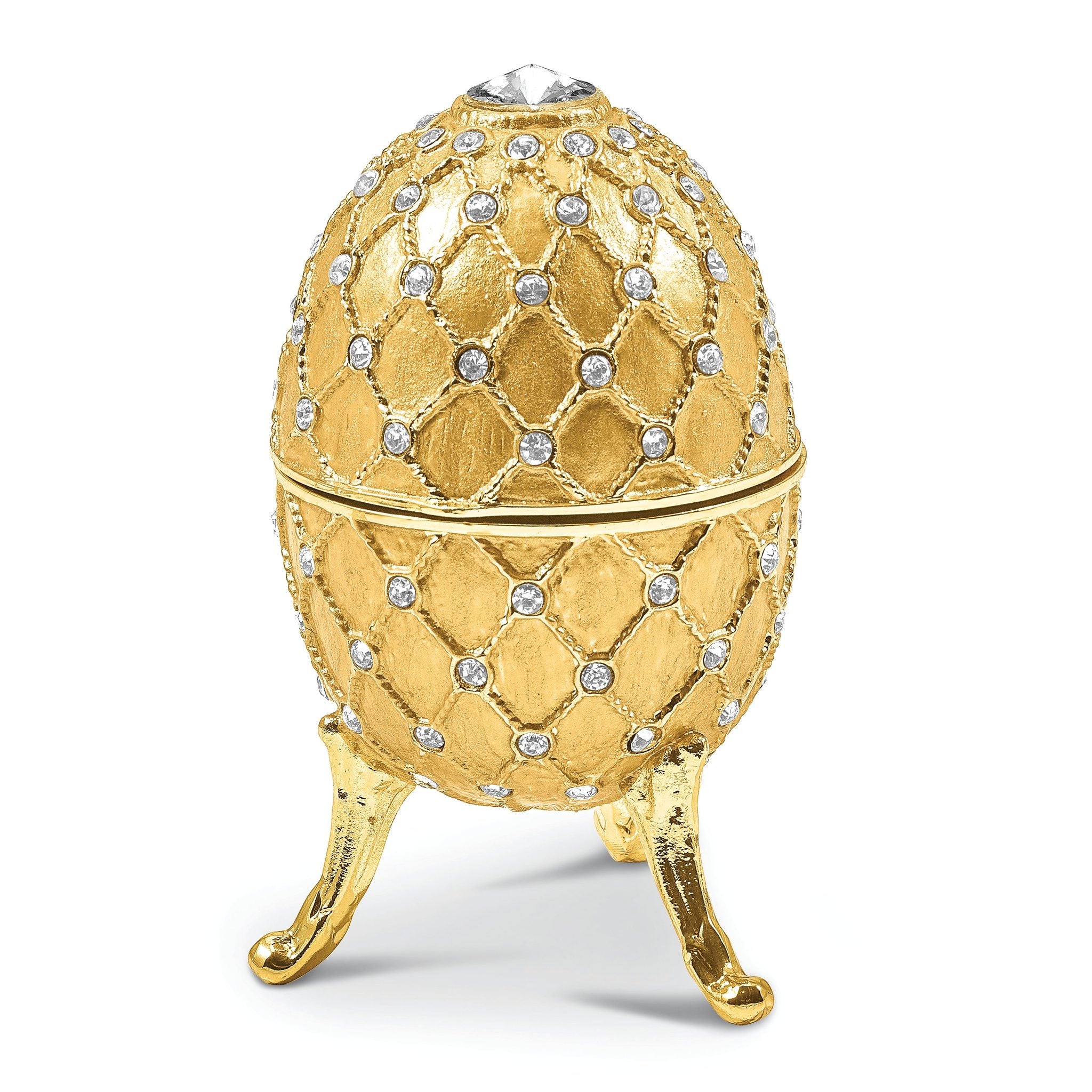 Luxury Giftware by Jere Pewter Bejeweled Crystals Gold-tone Enameled ROYAL GOLD (Plays Swan Lake) Musical Egg with Matching 18 Inch Necklace