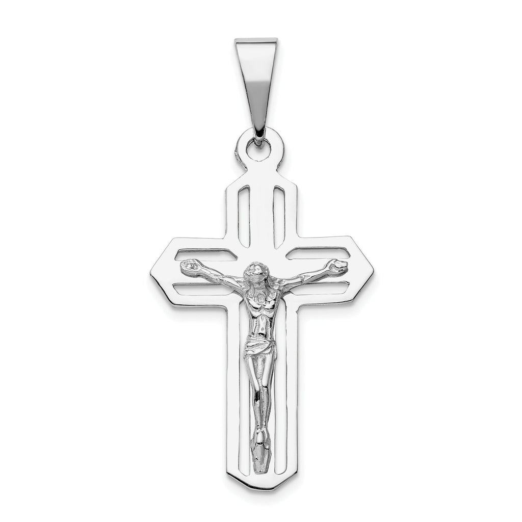 14K White Gold Crucifix Pendant with Rhodium Plating  Solid, Casted
