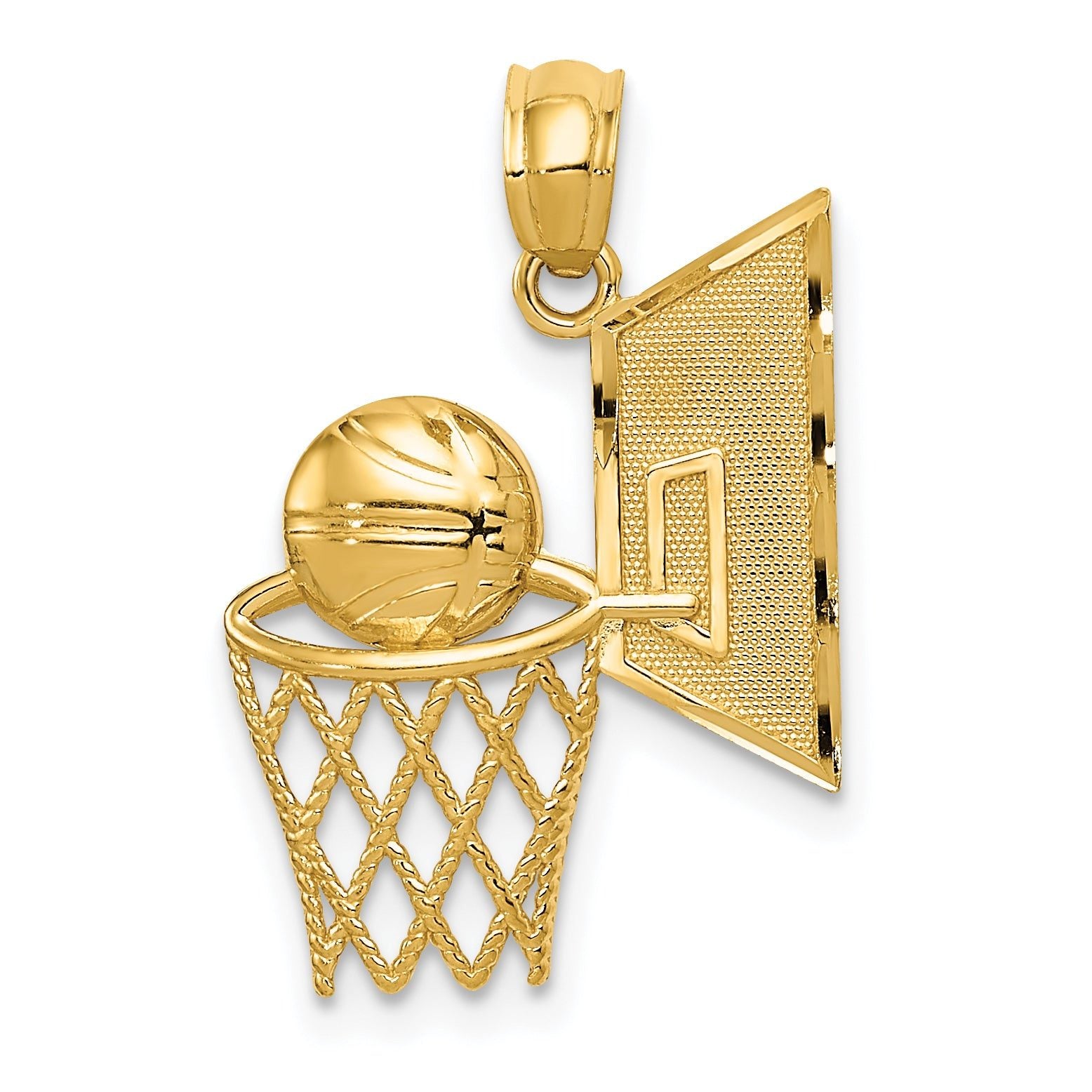 14K Gold Basketball Pendant with Polished Textured Finish, Solid Design Main image