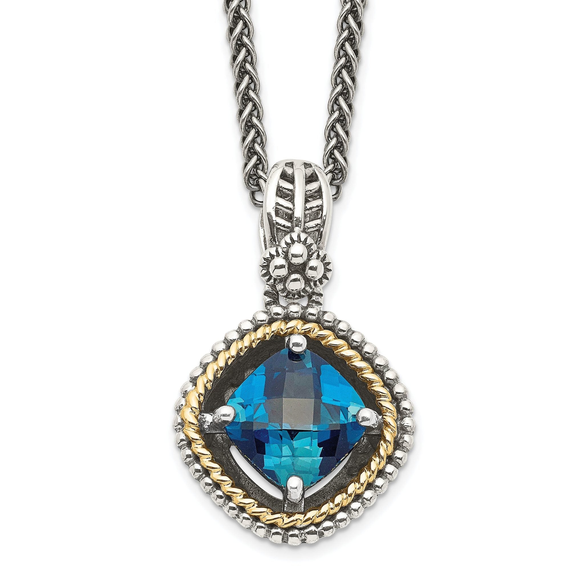 Shey Couture Sterling Silver with 14K Accent 18 Inch Antiqued CushionLondon Blue Topaz Necklace Main image