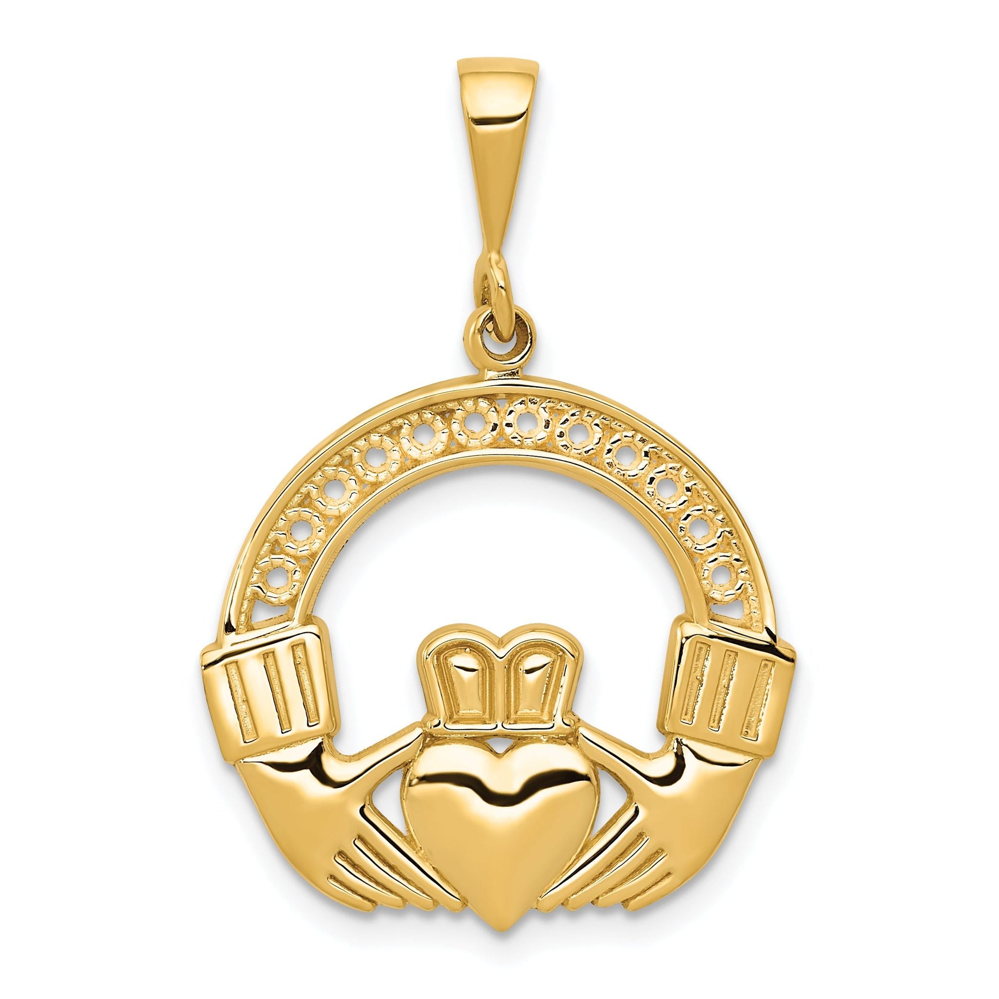 14K Gold Claddagh Pendant with Polished Textured Finish Main image