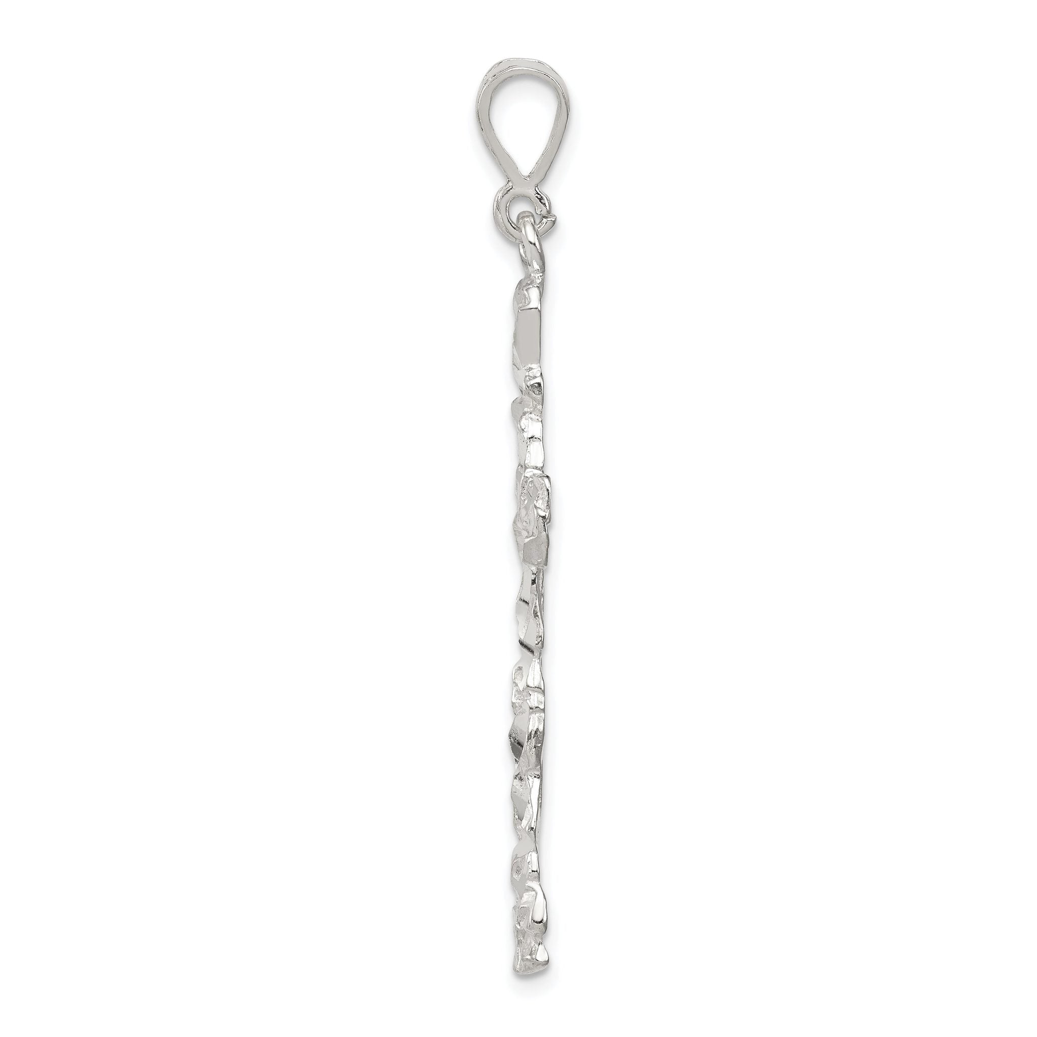 Sterling Silver 925 Diamond-Cut Cross Pendant with Polished Anti-Tarnish Finish
