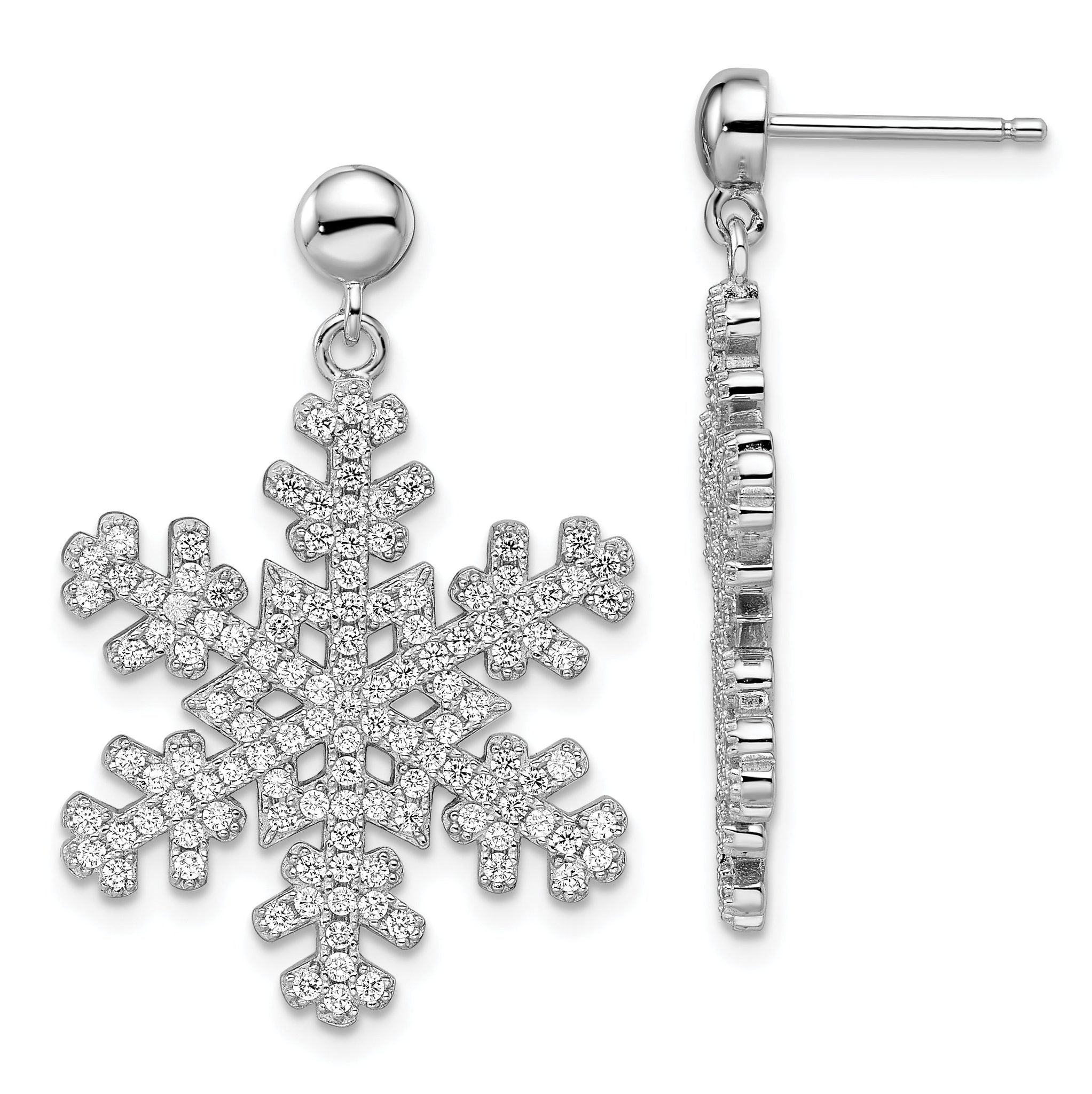 Brilliant Embers Sterling Silver Snowflake CZ Dangle Earrings