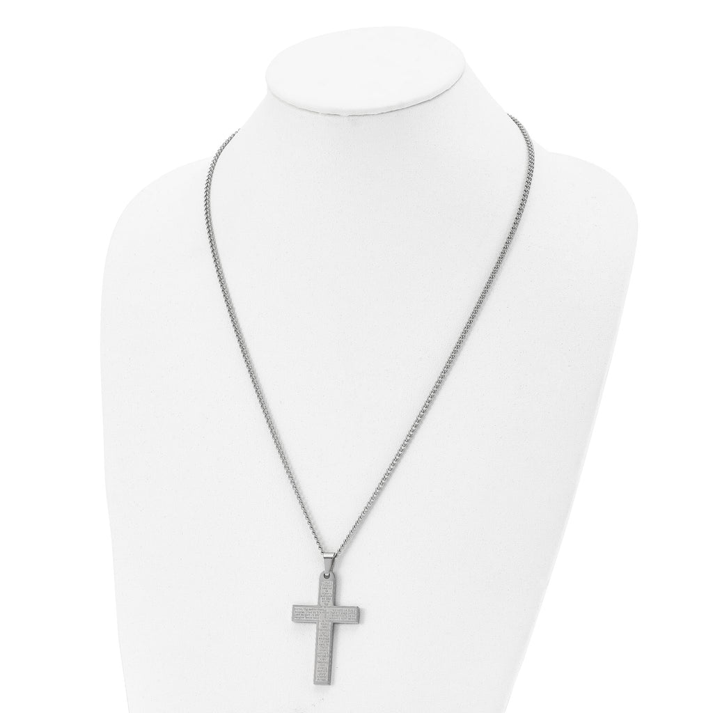 Lord's Prayer Cross Pendant Necklace in Stainless Steel