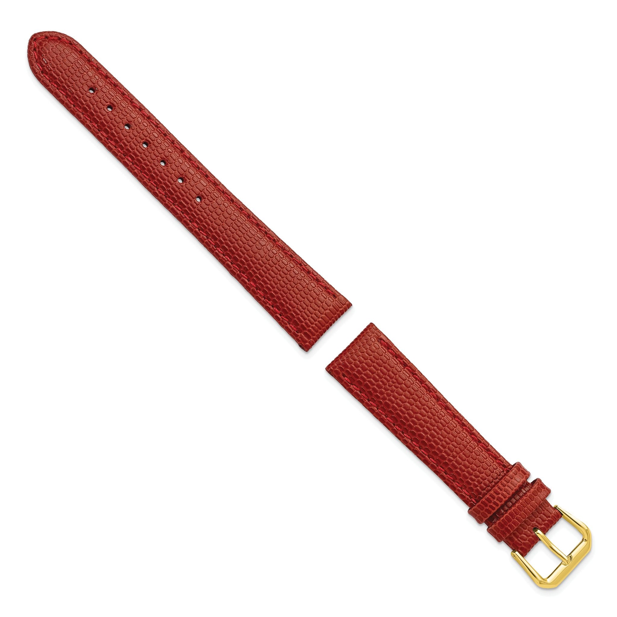 Red Lizard-Grain Leather Watch Band in Gold-Tone Buckle, 19mm Secondary image