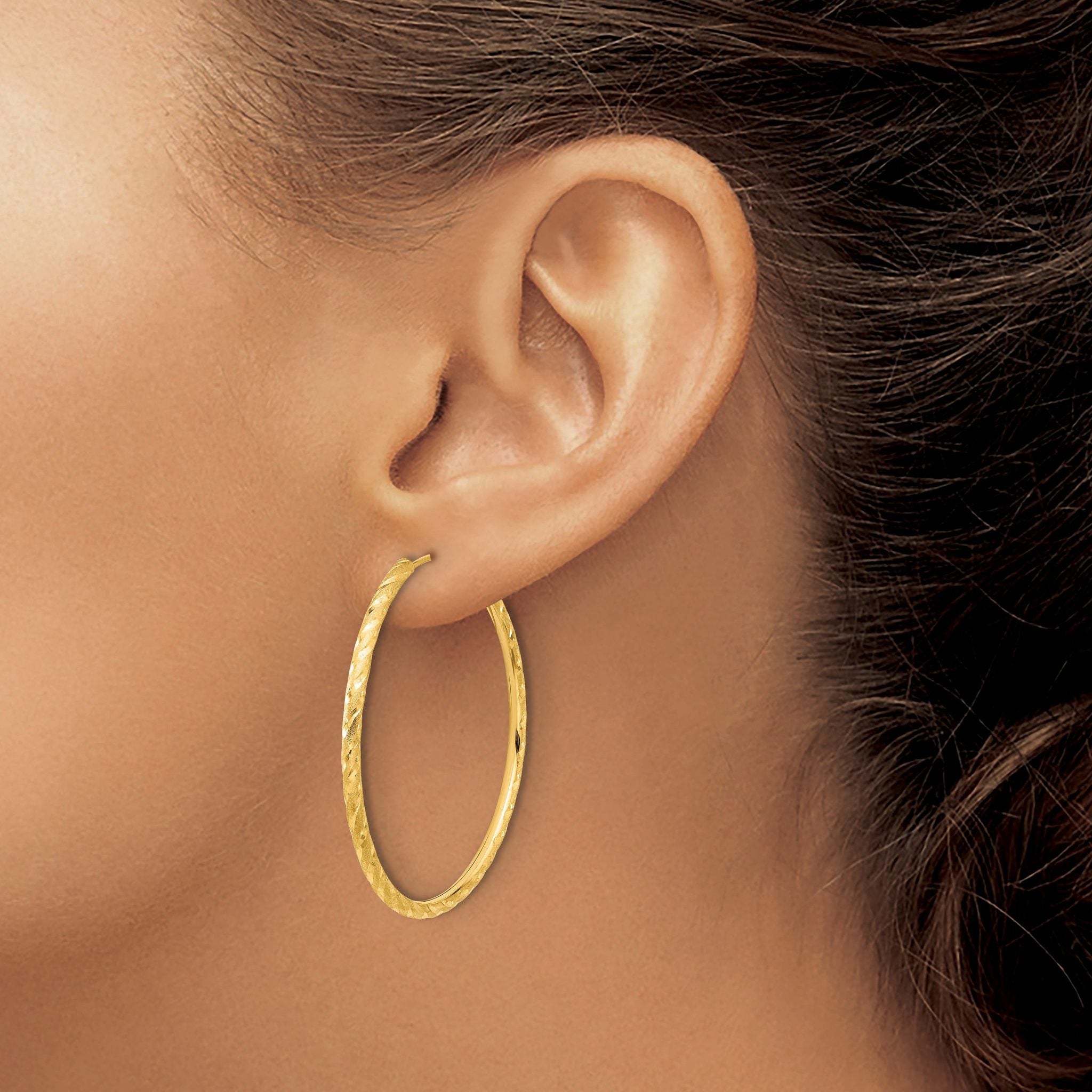 14k Polished and Satin D/C 2.00mm Endless Hoop Earrings