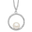Sterling Silver Rhodium-plated 8-9mm White Button Freshwater Cultured Pearl and CZ 17 inch Necklace