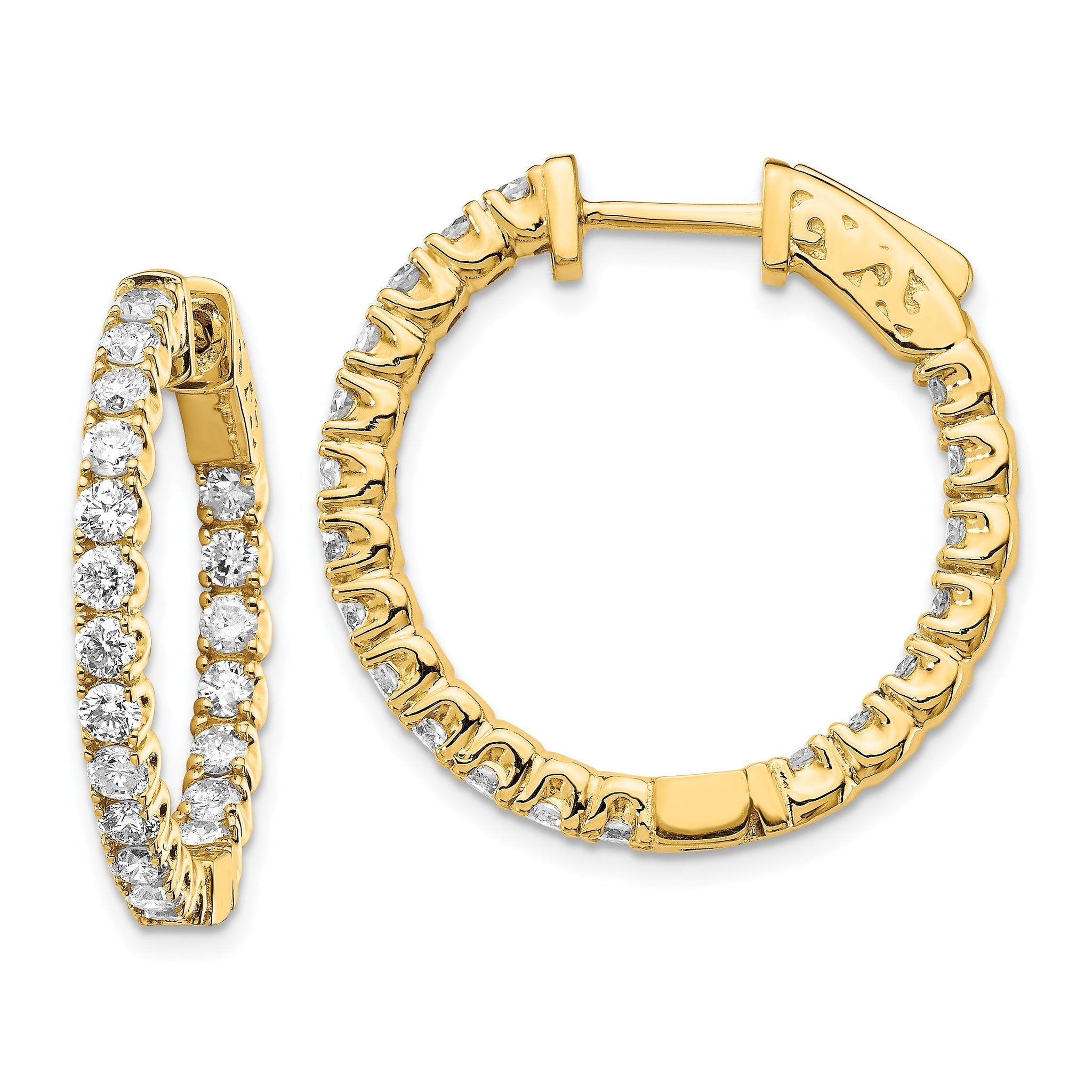 14k Diamond Round Hoop w/Safety Clasp Earrings Main image
