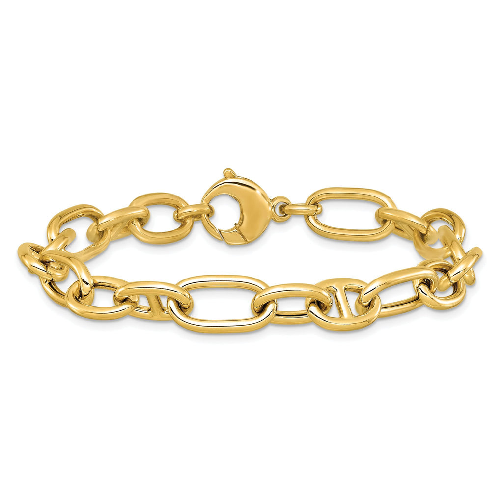 14K Polished Mixed Oval and Anchor Link Bracelet