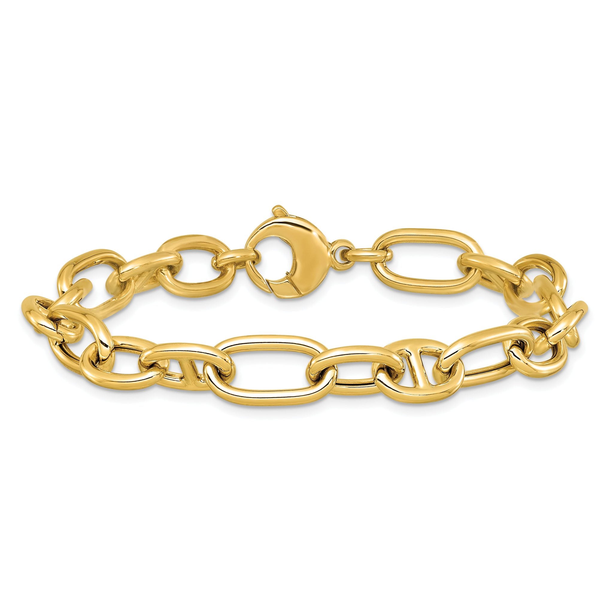 14K Polished Mixed Oval and Anchor Link Bracelet