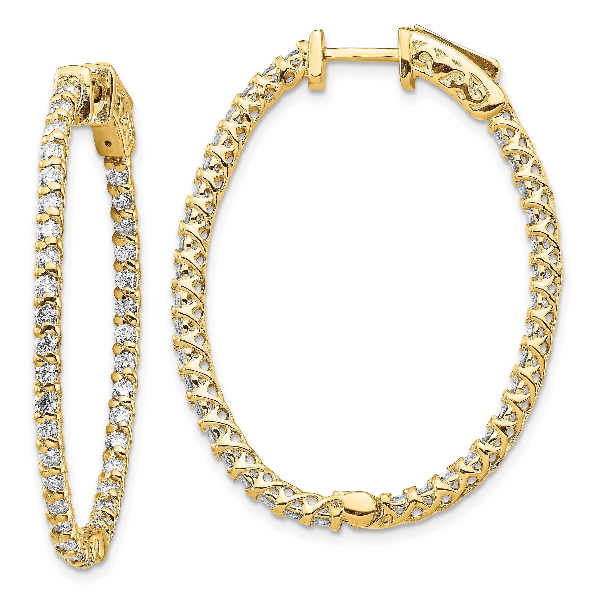 14k Diamond Oval Hoop w/Safety Clasp Earrings Main image