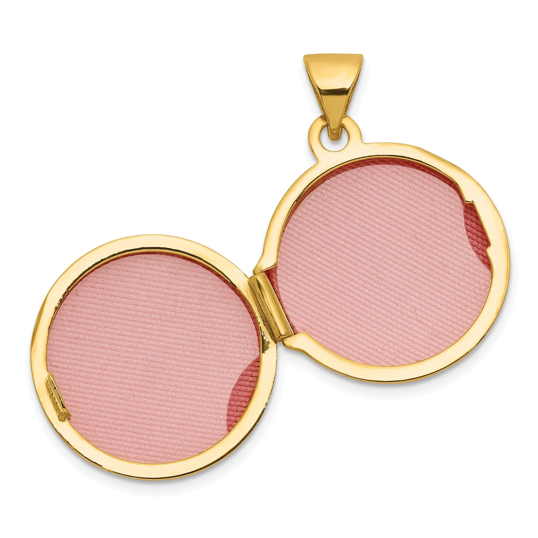 14k Polished Half Point Diamond Leaf Border 16mm Round Locket